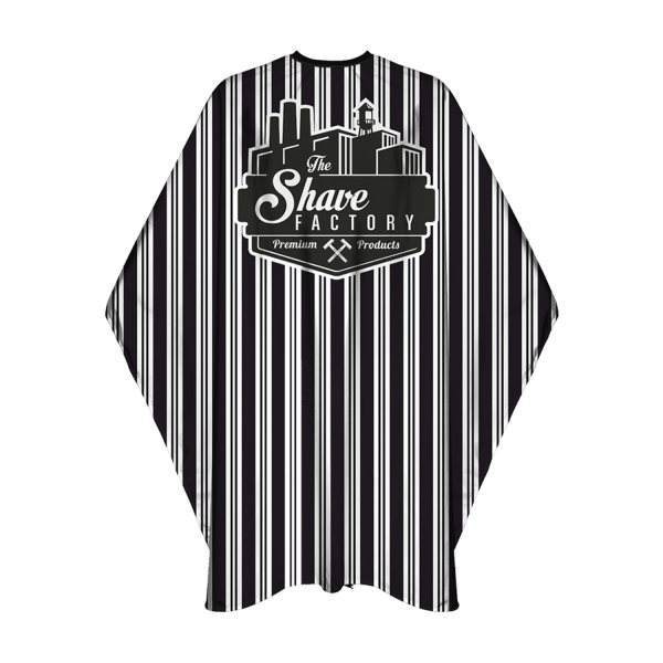 The Shave Factory Black And White Line Barber Cape - Stylish Waterproof Haircut Cape