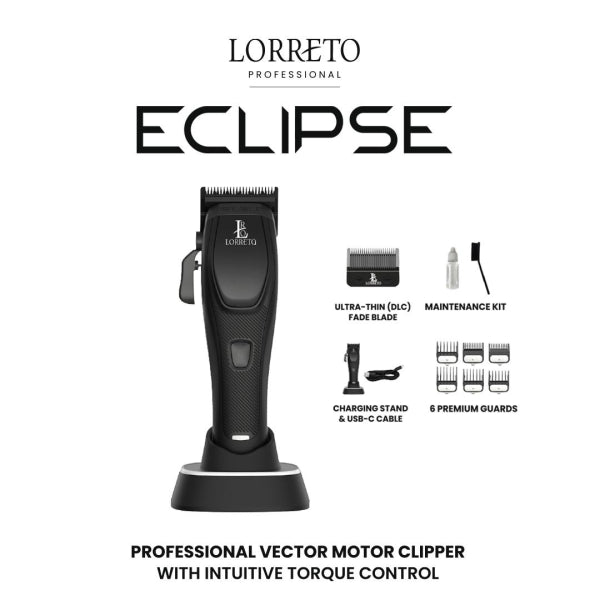 Lorreto Eclipse Clipper Black - Top-Of-The-Line Professional Hair Clipper