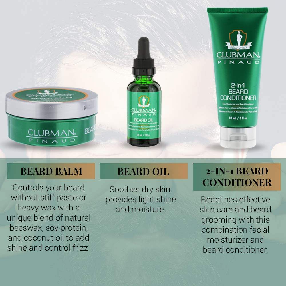 CLUBMAN Beard 3 in 1 Trio - Beard Balm, Oil and 2 in 1 Conditioner