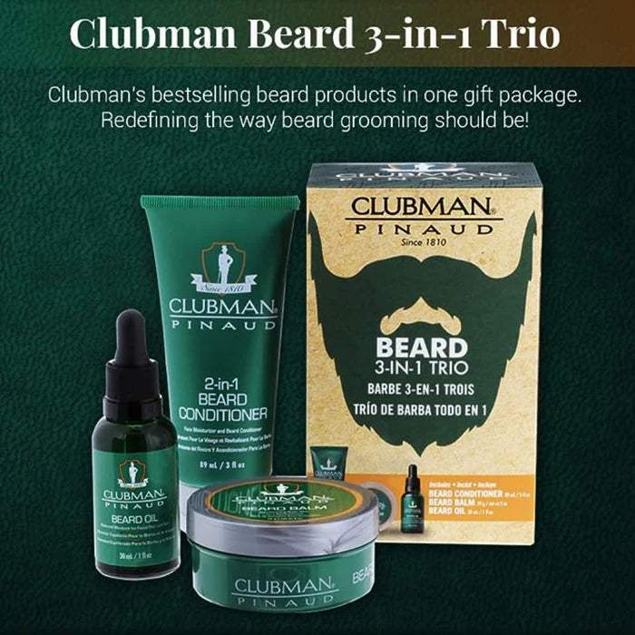 CLUBMAN Beard 3 in 1 Trio - Beard Balm, Oil and 2 in 1 Conditioner
