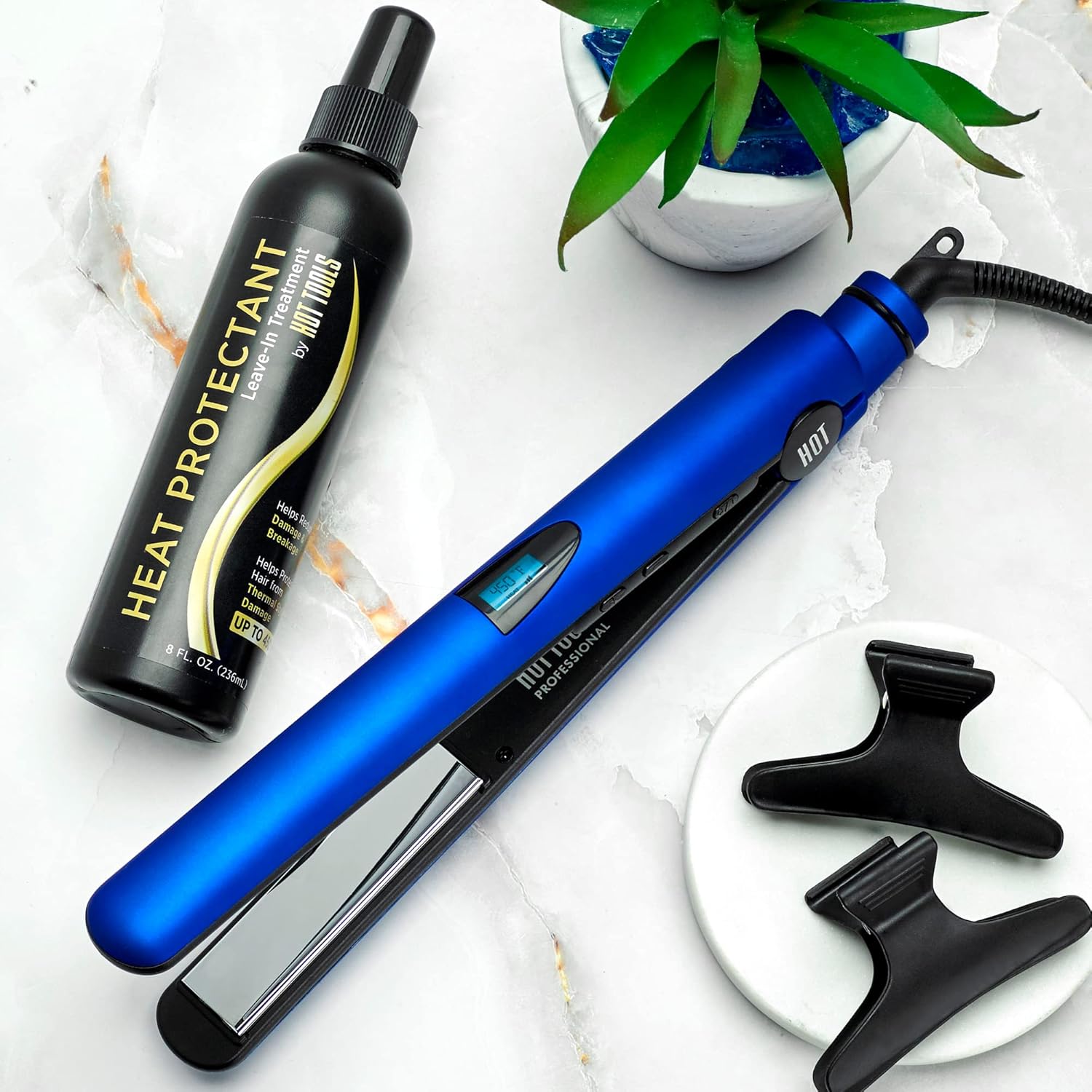 Hot Tools Radiant Blue 1" Digital Salon Flat Iron-Titanium