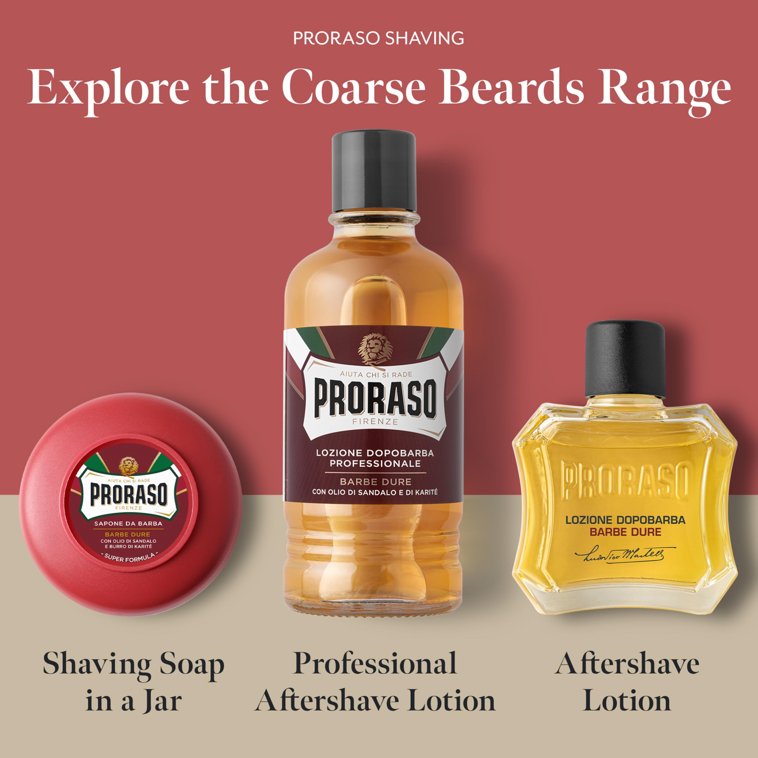 Lotion après-rasage rouge Proraso au bois de santal et au beurre de karité