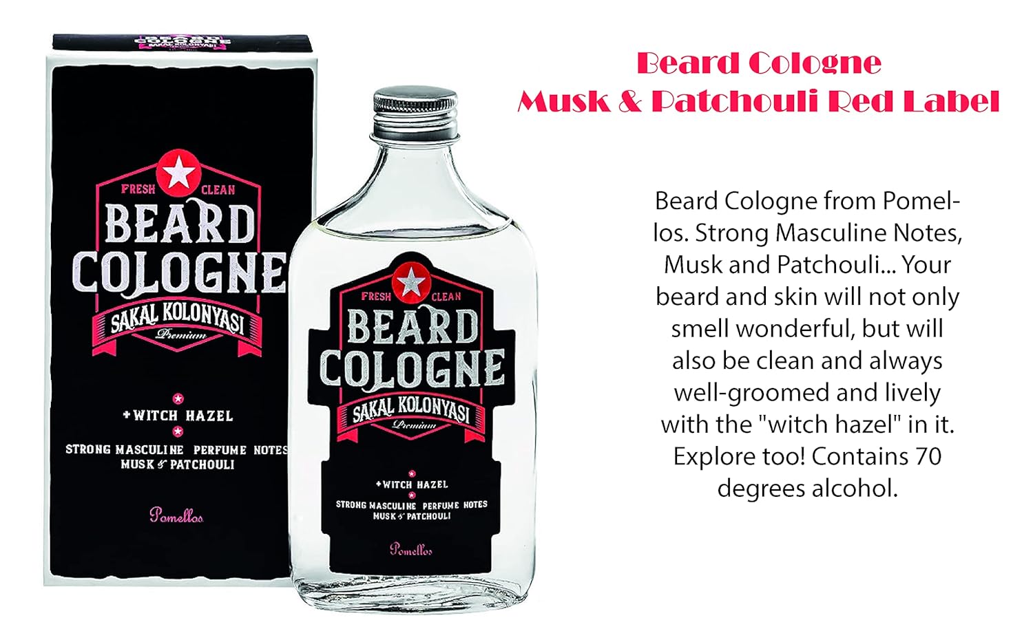 Pomellos Beard Cologne - Notes de parfum masculin fortes, musc et patchouli (250 ml)