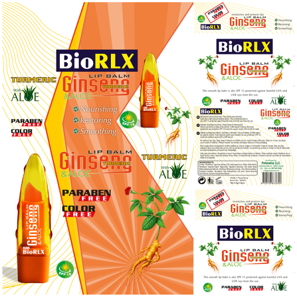 Biorlx Ginseng & Turmeric (Curcumin) With Aloe Vera Lip Balm Spf15, Color Free, Paraben Free