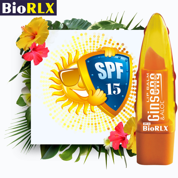 Biorlx Ginseng & Turmeric (Curcumin) With Aloe Vera Lip Balm Spf15, Color Free, Paraben Free