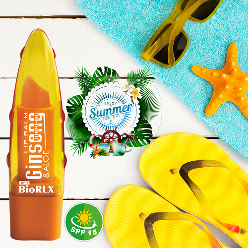 Biorlx Ginseng & Turmeric (Curcumin) With Aloe Vera Lip Balm Spf15, Color Free, Paraben Free