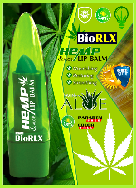 Biorlx Hemp Oil With Aloe Vera Lip Balm Spf15, Color Free, Paraben Free,Thc Free