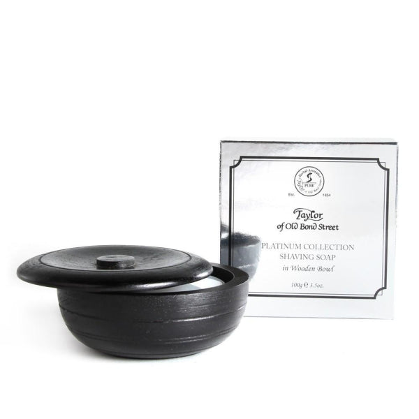 Savon à raser Taylor Of Old Bond Street Platinum Collection dans un bol en bois 100Gr