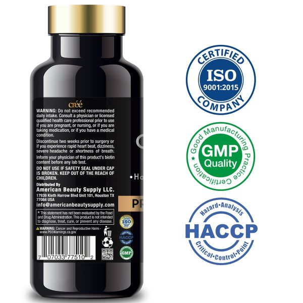 Cree Hair, Skin & Nails Supplement With Biotin & Amino Acids - Hair Growth Support For Men & Women - 60 Capsules