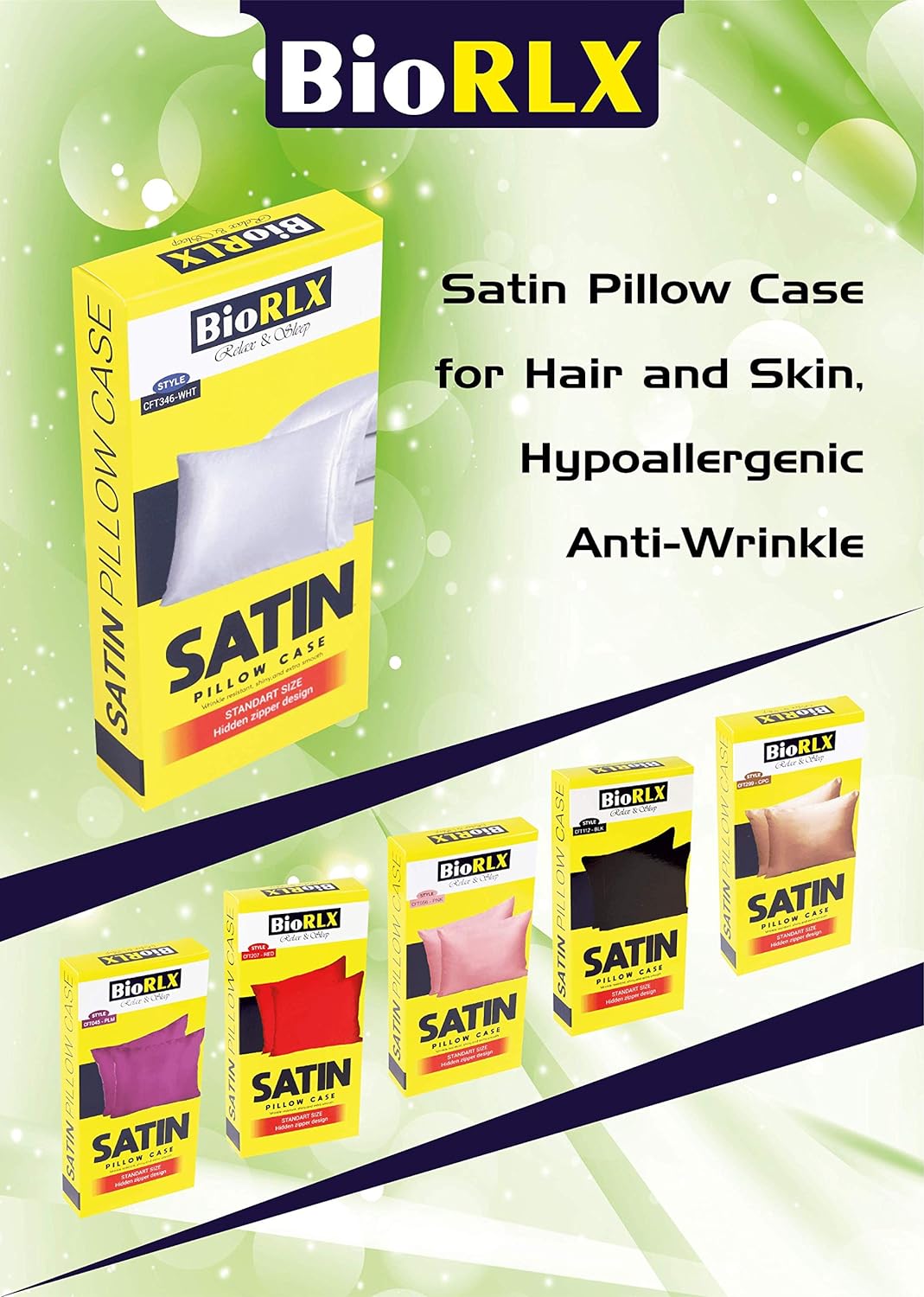 BioRLX Satin Pillow Case for Hair & Facial Skin to Prevent Wrinkles Hidden Zipper (Plum, 1)