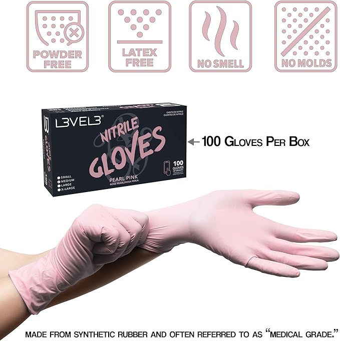 LV3 Nitrile Gloves (100ct) - Pink Large Large