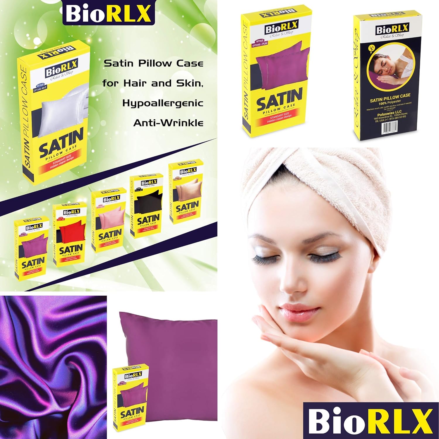 BioRLX Satin Pillow Case for Hair & Facial Skin to Prevent Wrinkles Hidden Zipper (Plum, 1)