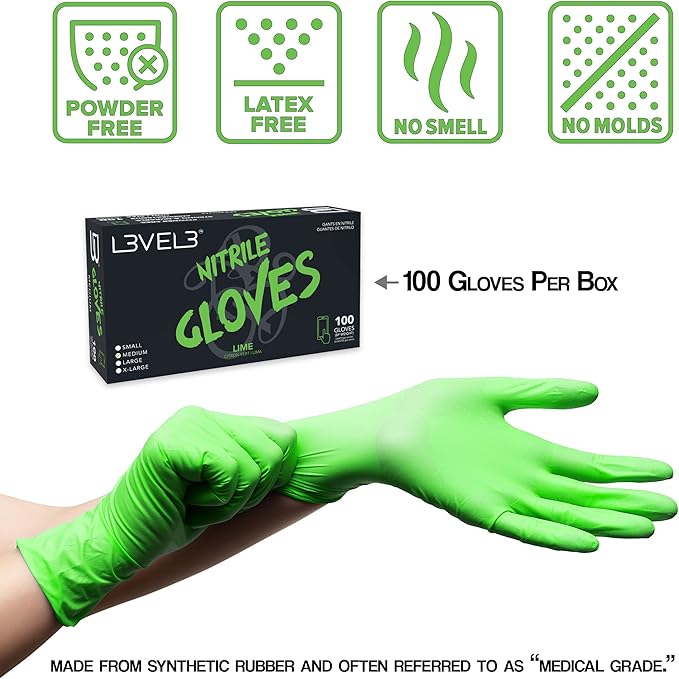 LV3 Nitrile Gloves (100ct) - Lime Medium Medium
