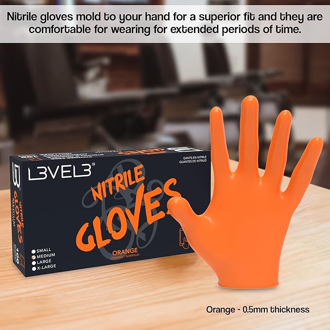 LV3 Nitrile Gloves (100ct) - Orange Xlarge X-Large