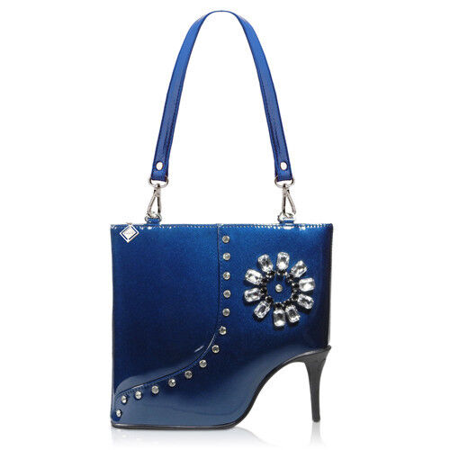 Blue - Amliya High-Heel/Stiletto Novelty Handbag (Premium glossy PU leather, fabric lining) (10''(L) X 10''(H) X 4''(W))