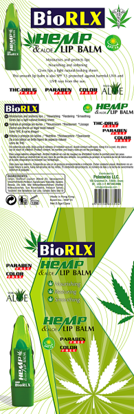 Biorlx Hemp Oil With Aloe Vera Lip Balm Spf15, Color Free, Paraben Free,Thc Free